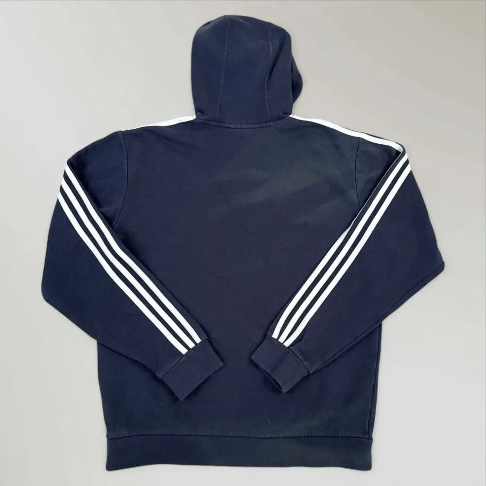 Adidas Mens Hooded Sweatshirt Blue Pullover Hoodie 3 Stripe Size Med